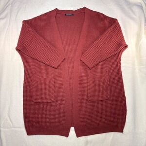 Merokeety Rust Orange Waffle Knit Open Front Cardigan Sweater XXL Overszd Pocket